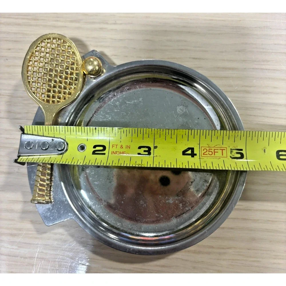 Vintage Metal Ashtray w/ Gold Tennis Racquet Trinket Tray